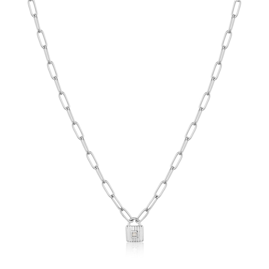 Diamond and Silver Chunky Lock Necklace